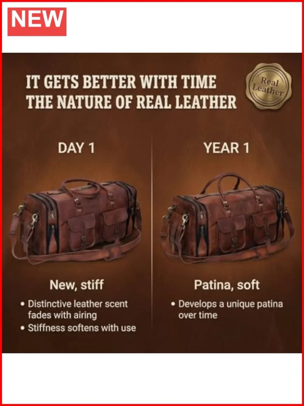 Genuine Leather Duffle Bag 24 Inch Handmade Vintage Travel Luggage Weekender
